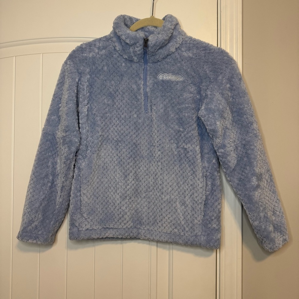 Columbia Kids Fire Side II Sherpa Half Zip fleece pullover in light blue. - Picture 10 of 16